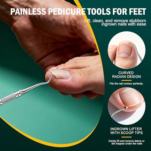 FVION Toenail File for Thick Nails and Toenail Lifter, 2pcs Stainless Steel Nail File and Ingrown Relief Set, Heavy Duty Metal Emery Board for Seniors, Men & Women Pedicure Tool (Green) - color: Green Handle