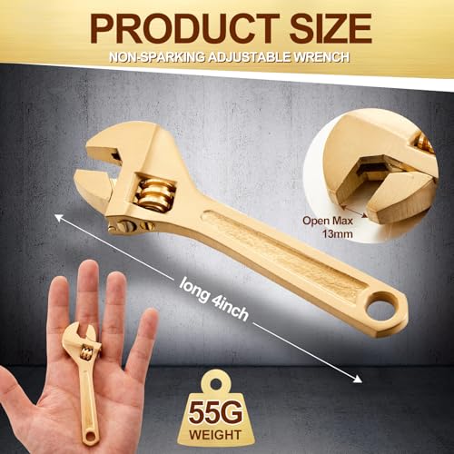 Hicarer 4 Inch Non-Sparking Adjustable Wrench, Aluminum Bronze Tool - size: 4 Inch/ Open Max 13mm