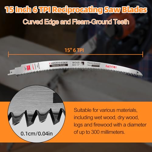 5 Pack 15 Inch 6 Tpi Curved Edge Reciprocating Saw Blades for Tree Pruning