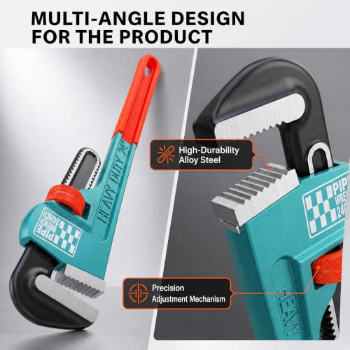 Heavy Duty Pipe Wrench, 24" Adjustable Straight Plumbing Wrench, High Drop-Forged jaws, Professional Pipeline Tool for Water Pipe Fittings, Mechanical assembly, Workshop Operations - size: 24inch