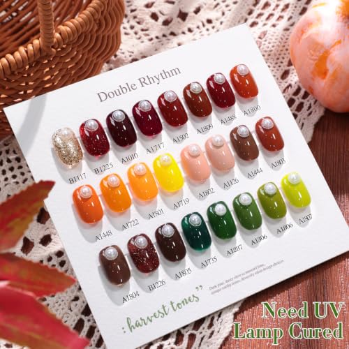 Double Rhythm 28Pcs 0.5Oz Glitter Gel Nail Polish Set Same Color Same Bottle Gel Polish Kit Nail Art Manicure Salon DIY at Home for Women (Dark Green Burgundy Orange Brown -T24-14) - color: Harvest Tones