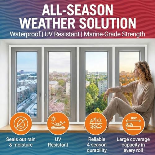 Window Sealing Tape White 2-Pack, 2 Inch x 100 FT Per Roll, Weather Seal - color: White, size: 2 Pack
