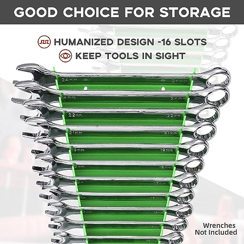 Reniteco Plastic Wrench Organizer, Premium High-density Wrench Holder, Large Wrench Racks for Wall and Tool Box, 64 Slots Fit SAE&Metric Wrench Tray(4Green) - color: Green, size: 4PC