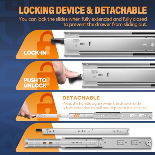 1 Pair Heavy Duty Locking Drawer Slides with Lock 12 14 16 18 20 22 24 26 28 30 32 34 36 38 40 Inch 150 lb Load Capacity Side Mount Full Extension Ball Bearing Rail Runner（with Lock,12 inch） - color: With Lock, size: 12 Inch