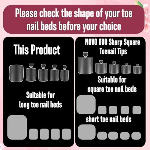 NOVO OVO Long Square Toe Nail Tips Press on Full Cover, Extra Wide Clear Toenails Kit, Pre-shaped Double MatteToenails For Women Men Big Toe Long Nail Beds x 15 Sizes 360 Pcs up to 12 Pedicures - color: Long Square Clear Matte