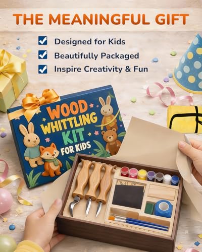Wood Carving Whittling Kit for Kids: Round-Tip Knife Set with Storage Bag