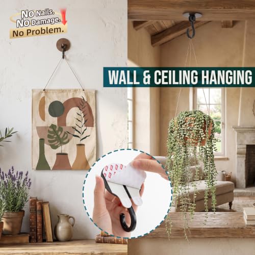 TAILI Adhesive Ceiling Hooks for Hanging Plants, No-Drill 4 Pack Wood Grain - color: Wood Grain, size: 4x Large