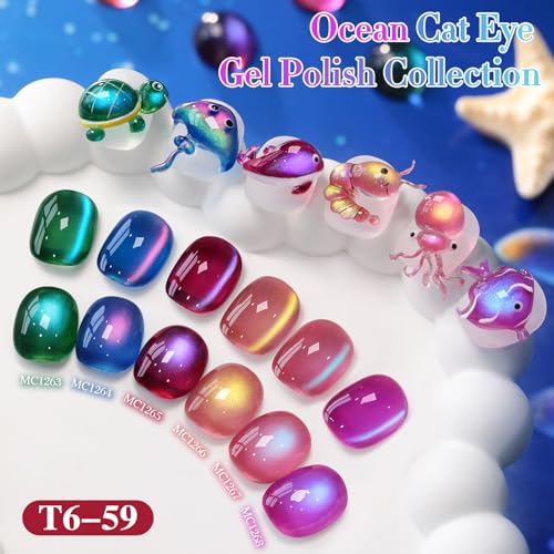 Double Rhythm Jelly Glass Cat Eye Gel Polish with Magnet 15ML Holographic Glitter Shimmer Translucent Sheer Color Magnetic Nail Polish Salon DIY at Home (Burgundy Purple-MC1265) - color: Aurora Burgundy