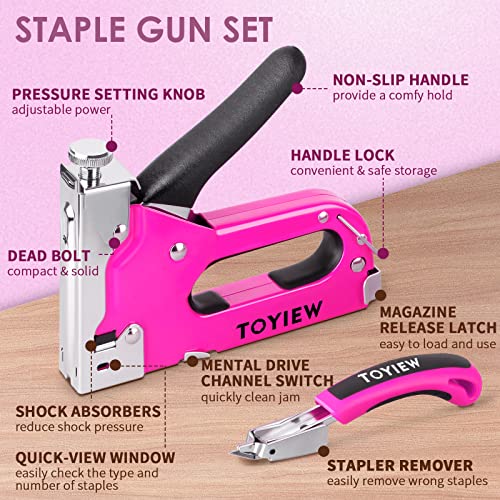 33Pcs Pink Staple Gun Tool Set, 3 in 1 Upholstery Staple Gun for Wood Heavy Duty and 900 Staples, Perfect for DIY Decoration, Crafts, Carpentry, Arts, Pink Tool Kit for Women
