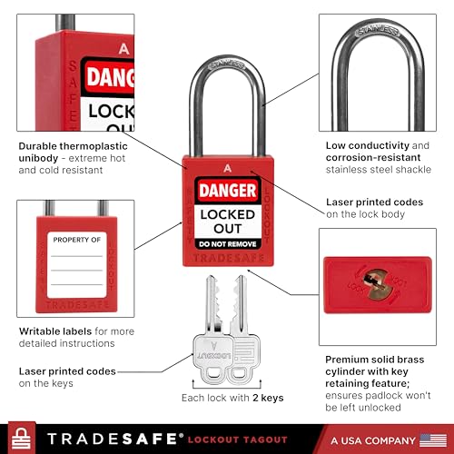 TRADESAFE Lockout Tagout Station with 20 Loto Locks Keyed Alike Unlimited, 6 Lockout Hasps, 60 Lock Out Tags, Lock Out Tag Out Kit Station, Lock Out Kit Cabinet 22-1/2 x 18 x 3 inches - style: Stocked | Keyed Alike Unlimited