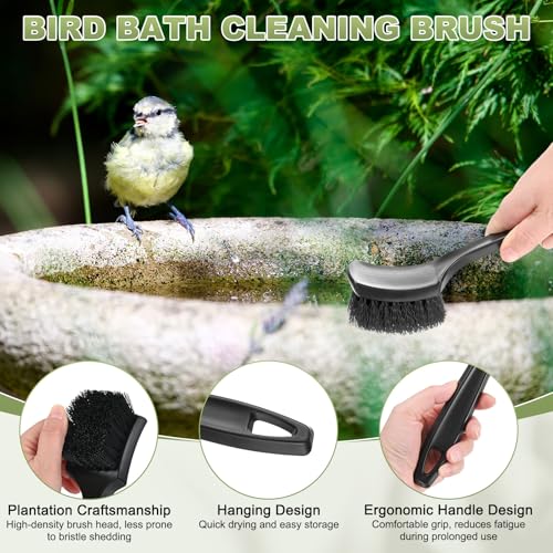 M METERXITY 2-Pack Bird Bath Cleaning Brush, 8.3 Inch Plastic Bird Bath Cleaner with Ergonomic Handle for Feeder/Fountain/Outdoor Cleaning, Utility Hard Stiff Bristle Scrub [Black] - color: Black