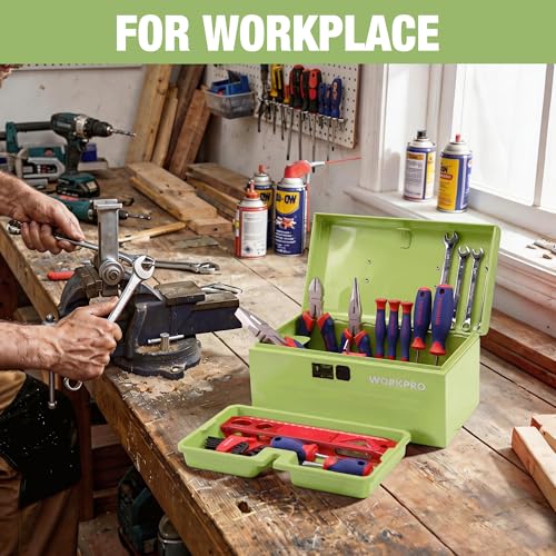 WORKPRO 10.8" Mini Metal Tool Box with Removable Tray - color: Macaron Green