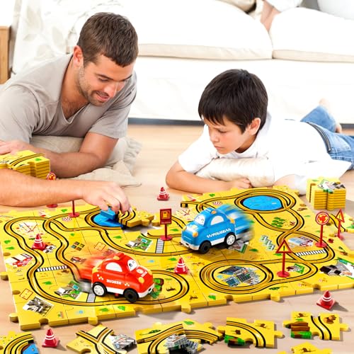 Beby Buty 48PCS Puzzle City Racer Car Track Set Toys for Kids, Toys Gifts for 3 4 5 Year Old Boys, Puzzle Racer Kids Car Track Set Ages 3-5 4-6, 3 4 5 Year Old Boys - style: 48 PCS City Theme