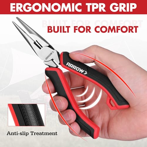 ARROW Needle Nose Pliers, 6-inch Long Nose Cutting Pliers with Wire Cutter - size: 6 Inch