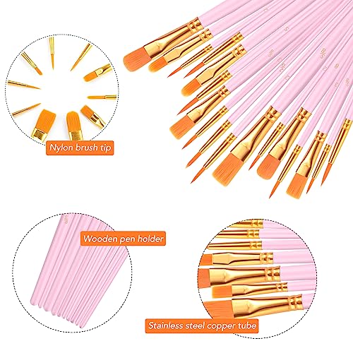 AROIC Acrylic Paint Brushes, 6 Packs/60 pcs Nylon Hair Paint Brush Set - size: 60pcs-pink