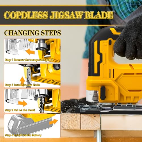 Cordless Jig Saw for Dewalt 20v Max Battery(Tool Only), Electric Jigsaw Cut Off Tool 400W 2700RPM 45° Beveled Cutting 3 Orbital Setting with 6 Blades for Straight/Curve/Circle Cutting (for Dewalt) - style: for Dewalt