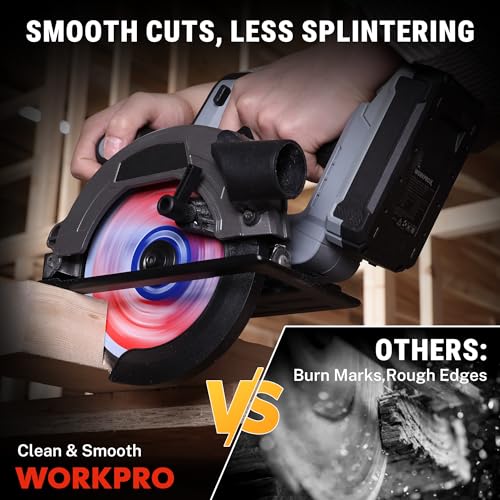 WORKPRO 6-1/2" Circular Saw Blade, 60T Fine Finish Wood Cutting | Trim & Smooth Finish Cuts, Thin Kerf Carbide Tipped ATB Teeth for Plywood, DIY Woodworking Projects, 1 Pack