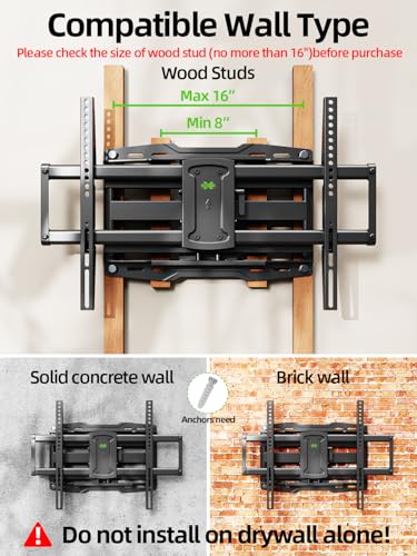 Full Motion TV Wall Mount for 42 55 65 75 85 86 inch, TV Mount Swivel and Tilt,Wall Mount Bracket with Dual Articulating Arms Up to 132lbs, VESA 600x400mm, Max 16" Wood Studs, USX Mount XML019 - size: 42-86 inch