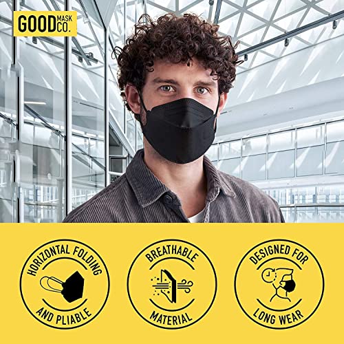 Good Mask Co. Good Comfort KN95 Face Mask, Disposable, Folding, Comfortable, Bulk (25 Pack, Black) - color: Adult - 25pk - Black
