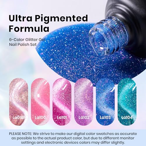 Beetles Chameleon Gel Polish Set - 6 Colors Crushed Diamond Glitter Gel - color: 0-Whimsical Wonders