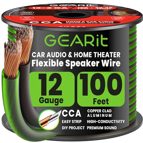 GEARit 12 Gauge Speaker Wire 100FT, 12/2 CCA Cable for Home Theater - color: Translucent Black/Green, size: 12AWG / 100 Feet