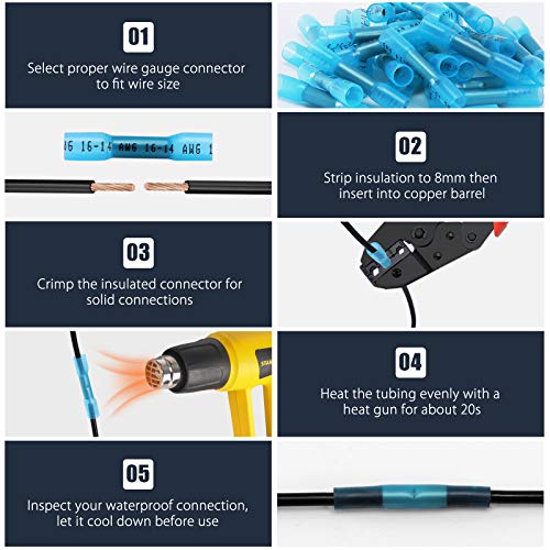 100PCS Heat Shrink Butt Wire Connectors 16-14 AWG, Insulated Waterproof Electrical Wire Connectors Automotive Marine Grade Wire Crimp Terminals Butt Splices, Ideal for Boat, Truck, Blue - size: Blue 100 PCS