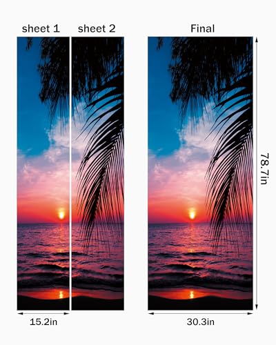 FLFK Sunset Door Mural - Peel and Stick Wallpaper, Removable Self-Adhesive, 30.3" W x 78.7" L, Set of 2 Sheets - color: Mt853, size: 30.3"x78.7"