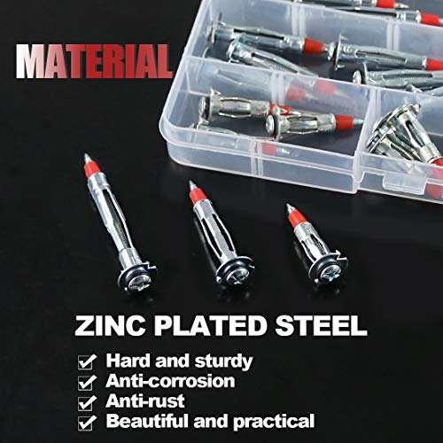 Hilitchi 24-Pcs [3-Sizes] 35mm 46mm 59mm Long Hollow Wall Drive Anchors Assortment Kit Zinc Plated Steel Heavy Duty Philips Round Headed Molly Bolt Drive for Drywall