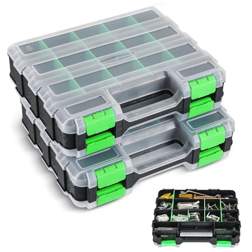 NATGAI 2 Pack Small Parts Organizers, 34-Compartments Double-Sided Tool Box - color: Green