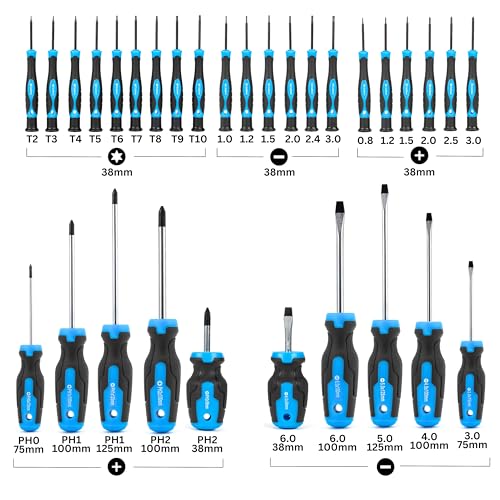 NEIKO 01379A Master Screwdriver Set, 32 Piece Magnetic Precision Screwdrivers, Phillips, Flathead, Slotted, and Torx Drivers, Includes Magnetizer and Demagnetizer, Small Magnetic Screwdrivers - size: Master Precision Set