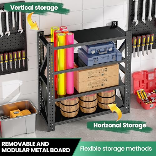 4 Tier Heavy Duty Garage Shelving,Industrial Shelving Built for Maximum Weight,Garage Storage Racks Heavy Duty Steel Shelves,Large Capacity Metal Rack for Warehouse,Shop,Basement - color: Black, size: 24"D*47.5"W*69"H