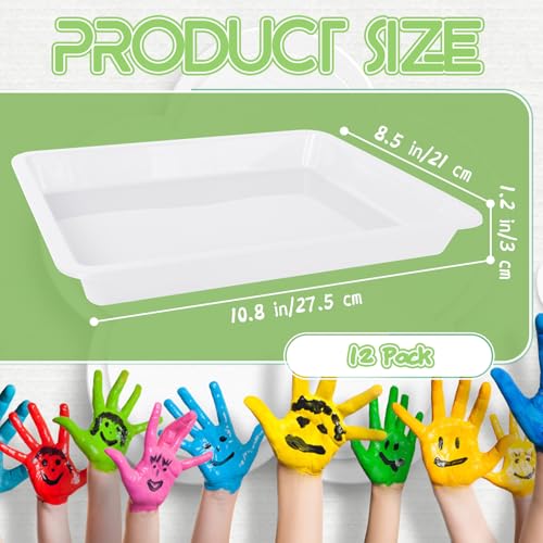 12 Pack Plastic Art Trays,Activity Crafts Tray,Stackable Serving Tray for Kids DIY Projects,Painting,School,Home,Beads(White) - style: 12PCS White