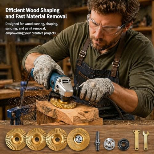 8-Piece Tungsten Carbide Wheel Set, Angle Grinder Polishing Pad & Grinding Discs, Heavy Duty Wood Carving Disc for Grinding, Shaping, Sanding, Abrasive Wheels for Woodworking