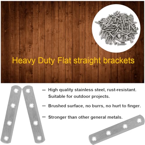 8 Pack Flat Straight Brace Brackets 4 Inch Stainless Steel Mending Plates Repair Fixing Brackets Heavy Duty Straight Repair Joining Plates with Screws - size: 8 PCS-4 inch