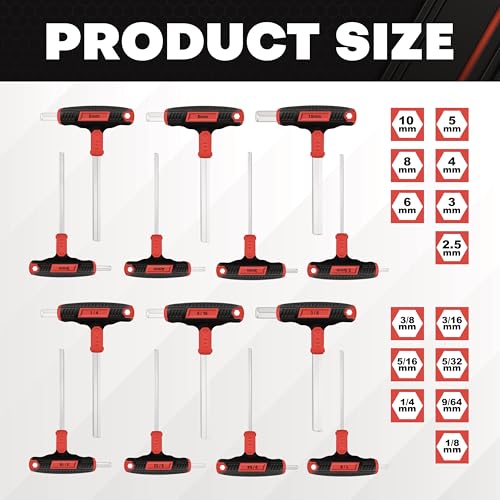 C&T 14-Piece T-Handle Allen Wrench Set, Metric & SAE, Long Arm Hex Keys with Storage Box – Professional Tool for DIY, Auto & Bike Repair, Home Repair and Mechanics Maintenance