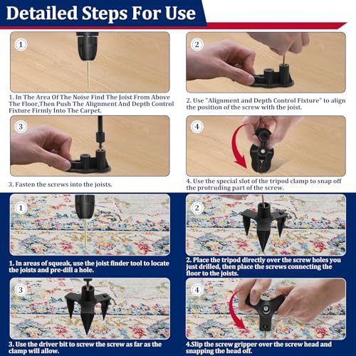 Squeaky Floor Repair Kit with 50 Screws and 5 Tools, Squeak No More Set - size: 50 Screws