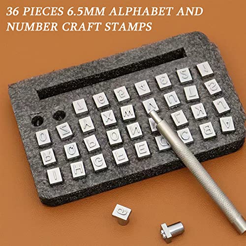 84 PCS Leather Craft Stamping Tools Set, Include 26 6.5mm Alphabet & 10 Number & 32 Patterns Stamp & 12 Tangcao Patterns Stamp & 3 Stamping Handle & 1 Leather Hammer, Leather Craft Stamps - color: 84 Pcs