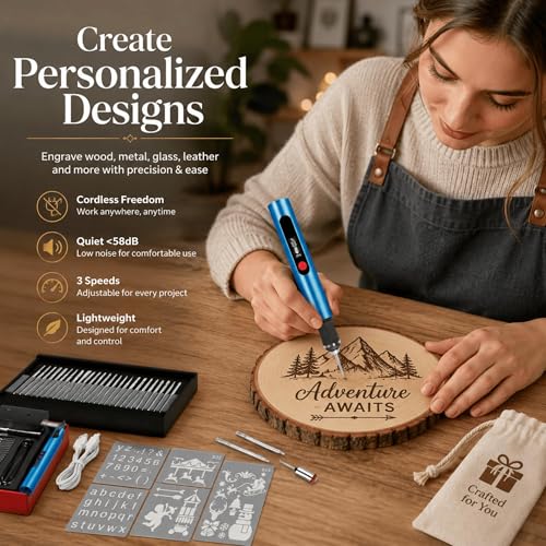 Engraving Pen,Lightweight Kit,35 Bits,3 Speed,Beginner-friendly Craft Tool - color: Blue
