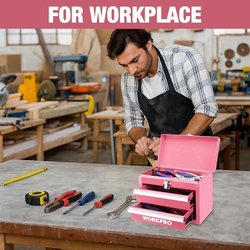WORKPRO Portable Mini Metal Tool Box with 2 Drawers - color: Pink