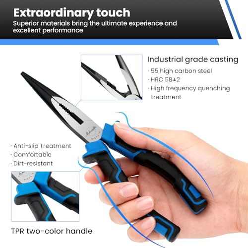 Needle Nose Pliers, mshandto 8" Long Nose Pliers for Wire Bending, High Carbon Steel Needle Nose Plier, Serrated Jaw Pliers for Jewelry Making, Electronics Repair, Object Grasping, Craft Making - size: 8"-1Pack-TPR