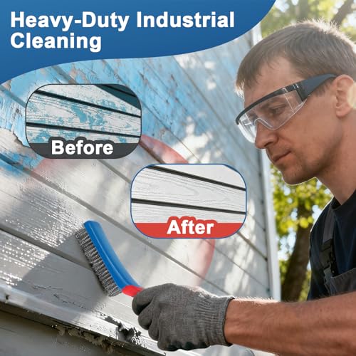 4-Pack Heavy Duty Wire Brush and Scraper Set, 3 Stainless Steel Scratch Brushes & 1 Metal Scraper for Aggressive Cleaning, Rust, Paint Removal, Grill, Kitchen, Auto, DIY with Non-Slip Handle