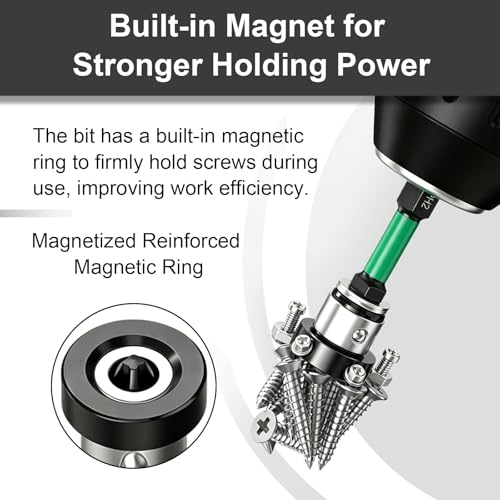 6pcs Drywall Screw Setter Set, 1/4" Hex Adjustable Depth Positioning Bits with 60mm Magnetic Bit Holder Extension Bar, Magnetic Positioning Screwdriver Bits, for Sheetrock and Plasterboard Screws - color: Green