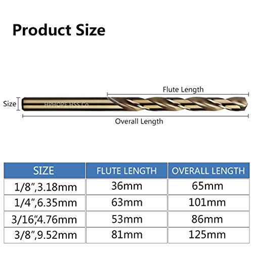 1/4 Inch Cobalt Drill Bits 10Pcs - HPHOPE M35 HSS Metal Twist Drill Bits Set, Jobber Drill Bits Length and Straight Shank, Suitable for Drilling in Hard Metal, Stainless Steel, Cast Iron - size: 1/4-inch, 10Pcs