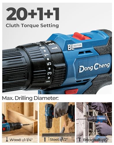 Dong Cheng 20V Brushless Heavy-duty Impact Drill, 443 in-lbs, 27000 BPM, 1/2" Keyless Metal Chuck, 20+1+1 Clutch, Cordless Hammer Drill for Drilling Brick Wall, Metal, Wood, Bare Tool - style: 443in-lbs Bare Tool