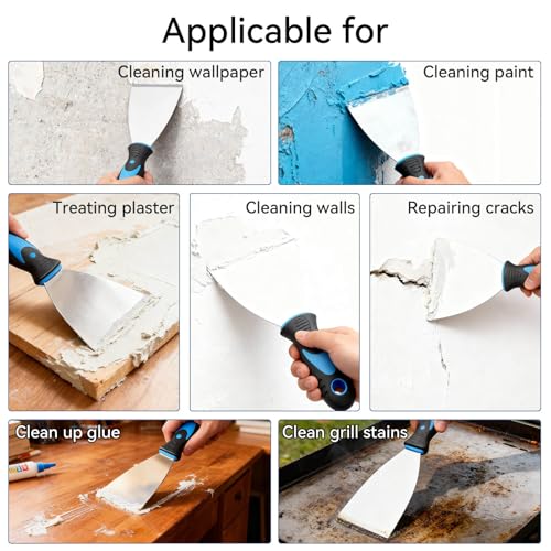 6 Pack Putty Knife Set – Stainless Steel Spackle & Paint Scrapers (1", 1.5", 2", 3", 4", 5") | Flexible Metal Scraper Tools for Drywall Repair, Wallpaper Removal, Plaster & Adhesive