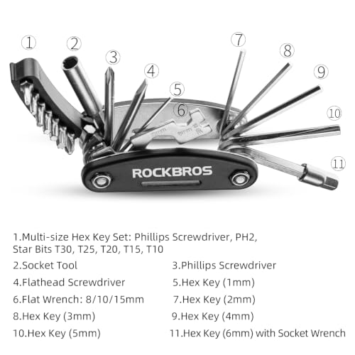 ROCKBROS 11-in-1 Bike Multitools - Portable Foldable Bike Multitool Cycling Tool Kit With Allen Wrench, Screwdriver-1 Pack - style: 11 in 1 Tools-1 Pack