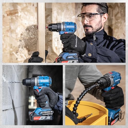 Dong Cheng 20V Brushless Heavy-duty Impact Drill, 531in-lbs, with 2 x 2.0Ah Battery, 1/2" Keyless All Metal Chuck, 20+1+1 Clutch, Cordless Hammer Drill Kit for Drilling Brick Wall, Metal, Wood - style: 531in-lbs Impact Drill