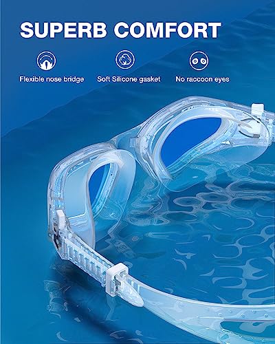 ZIONOR Swim Goggles, G1 SE Swimming Goggles Anti-Fog for Adult Men Women - color: B4-clearblue Lens Clear Frame