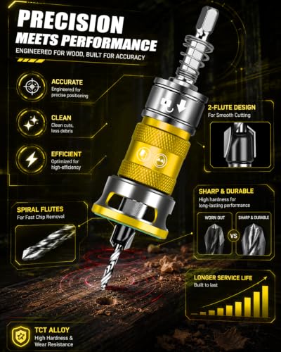 Upgrade 10PCS Countersink Drill Bit Set with Adjustable Depth Stopper - color: Golden, size: Extended - Quick Adjustment