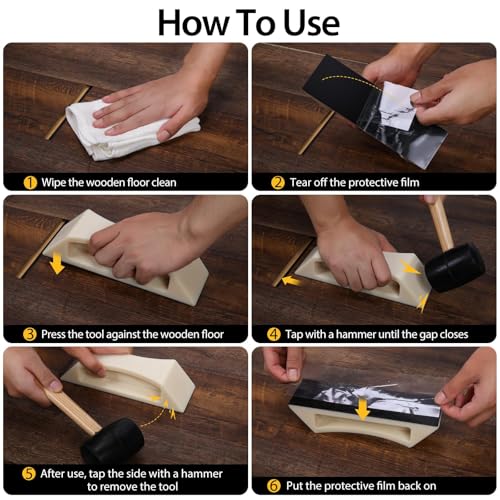 Floor Gap Fixer Tool Kit – Heavy-Duty Plank Grabber with Rubber Mallet & Washable Adhesive Pad for Laminate, Vinyl, and Hardwood Flooring Repair